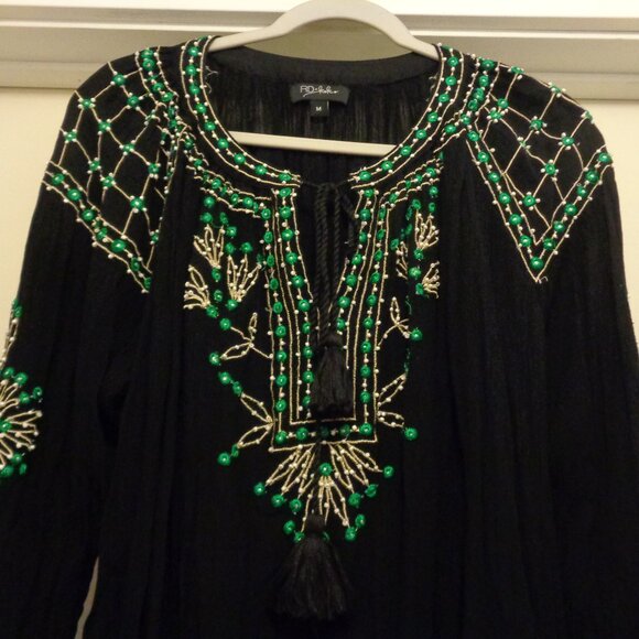 BEADED BOHO FESTIVAL GIRL BLOUSE BY RD KOKO M - Picture 3 of 6